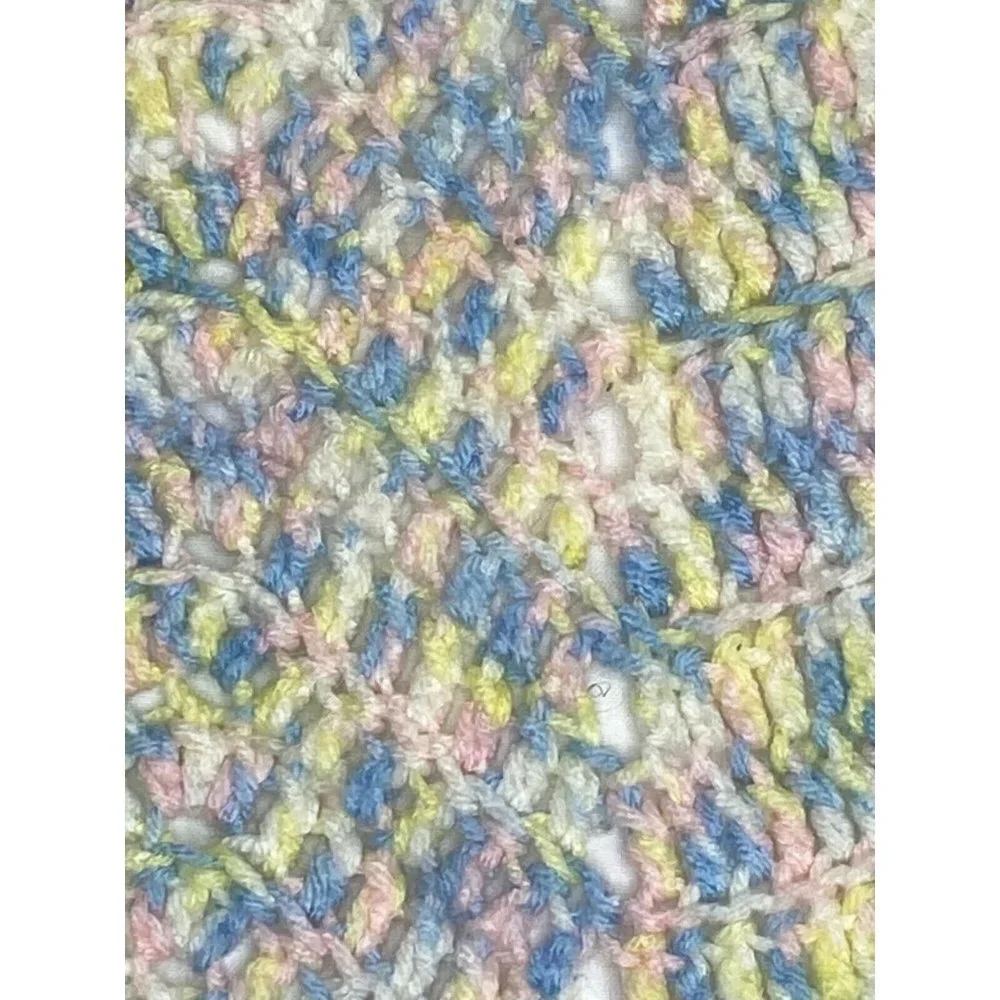 Vintage Hand Crocheted Afghan Chair Throw Baby Blanket 53x36 Pastel Boho Cottage